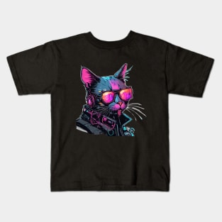 full of colors futuristic cat Kids T-Shirt